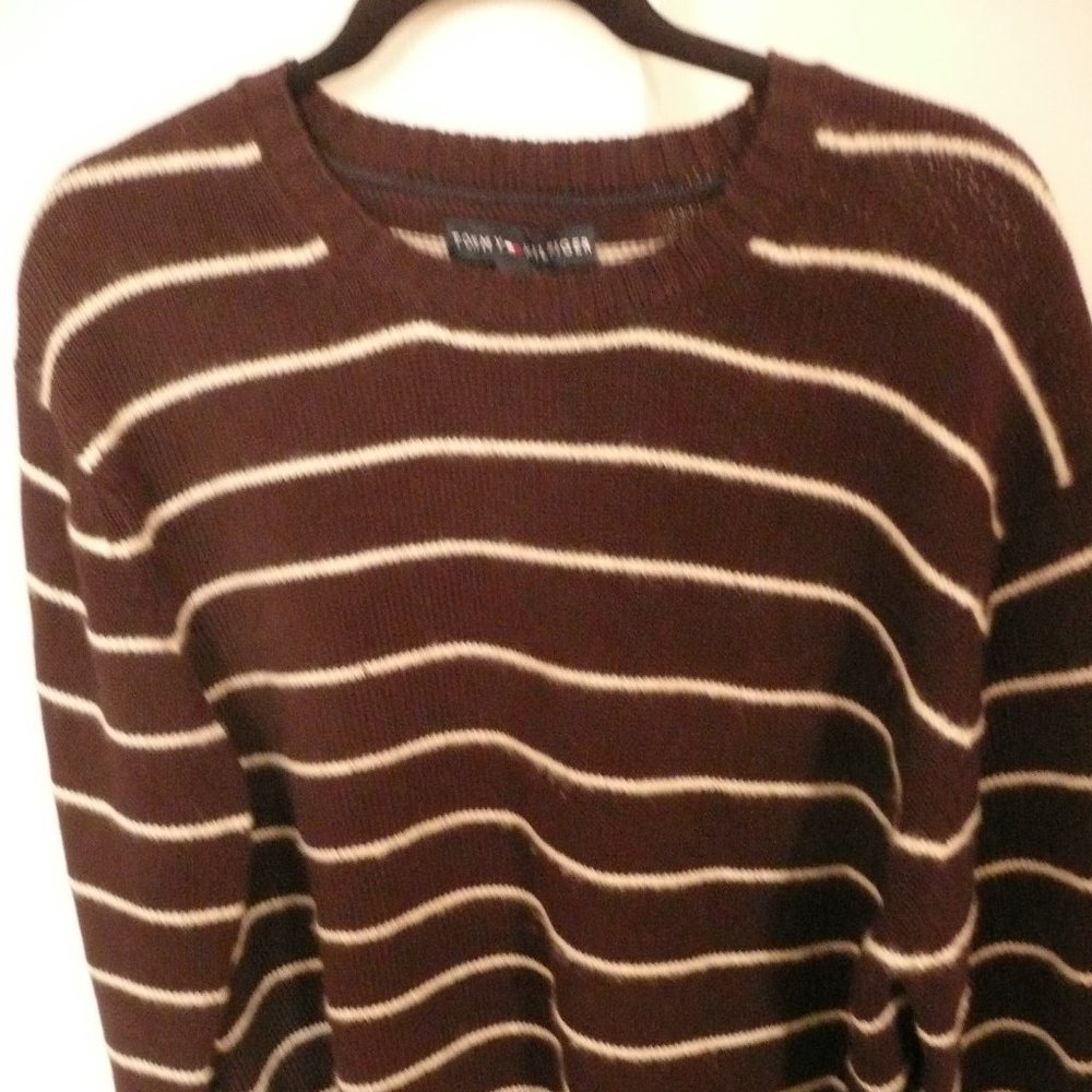vintage hilfiger crew neck sweater brn/white sz XL